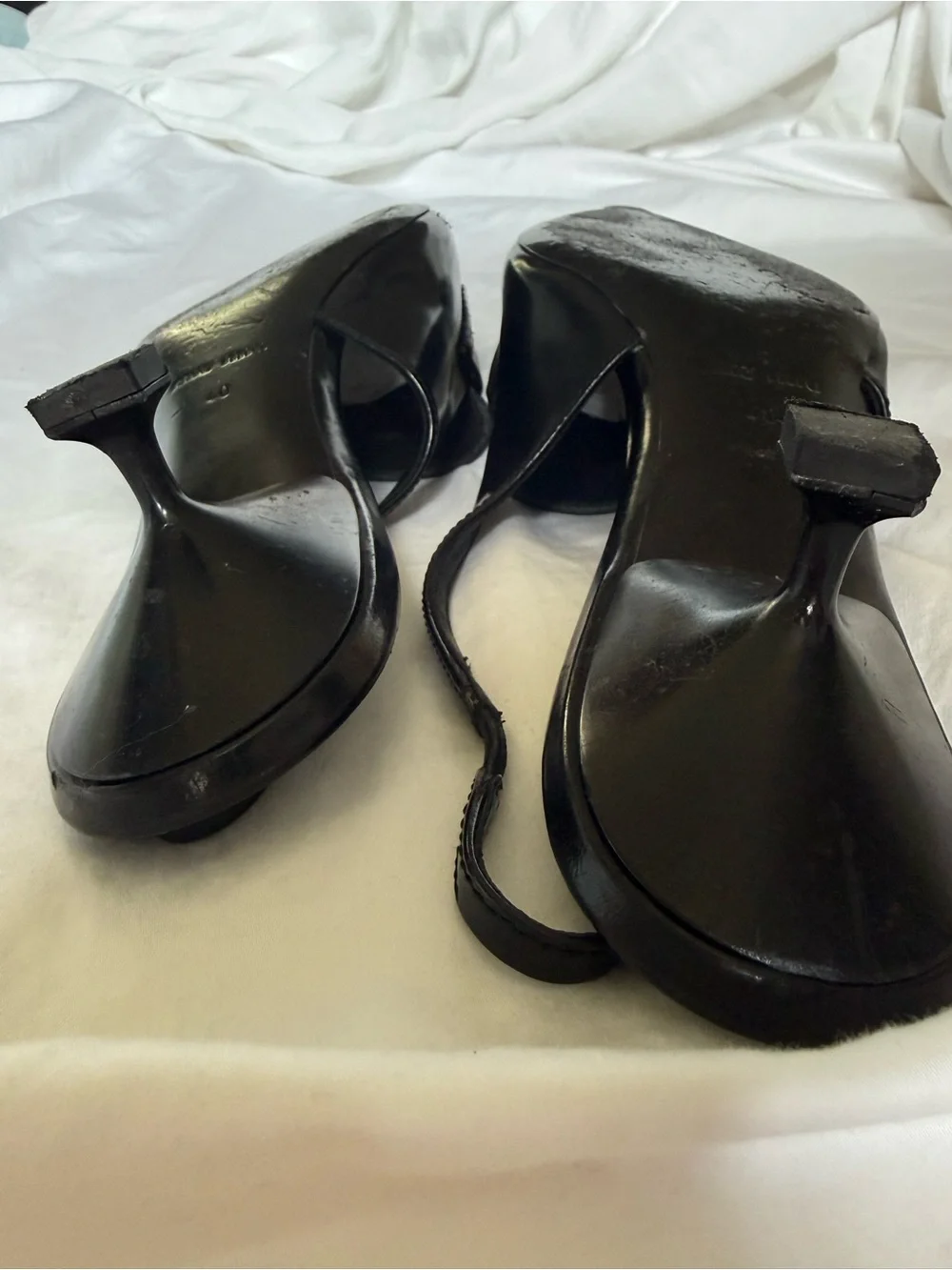Miu Miu Black Pointed Leather Slingback Penny Loafer Pumps with Gold Penny 40